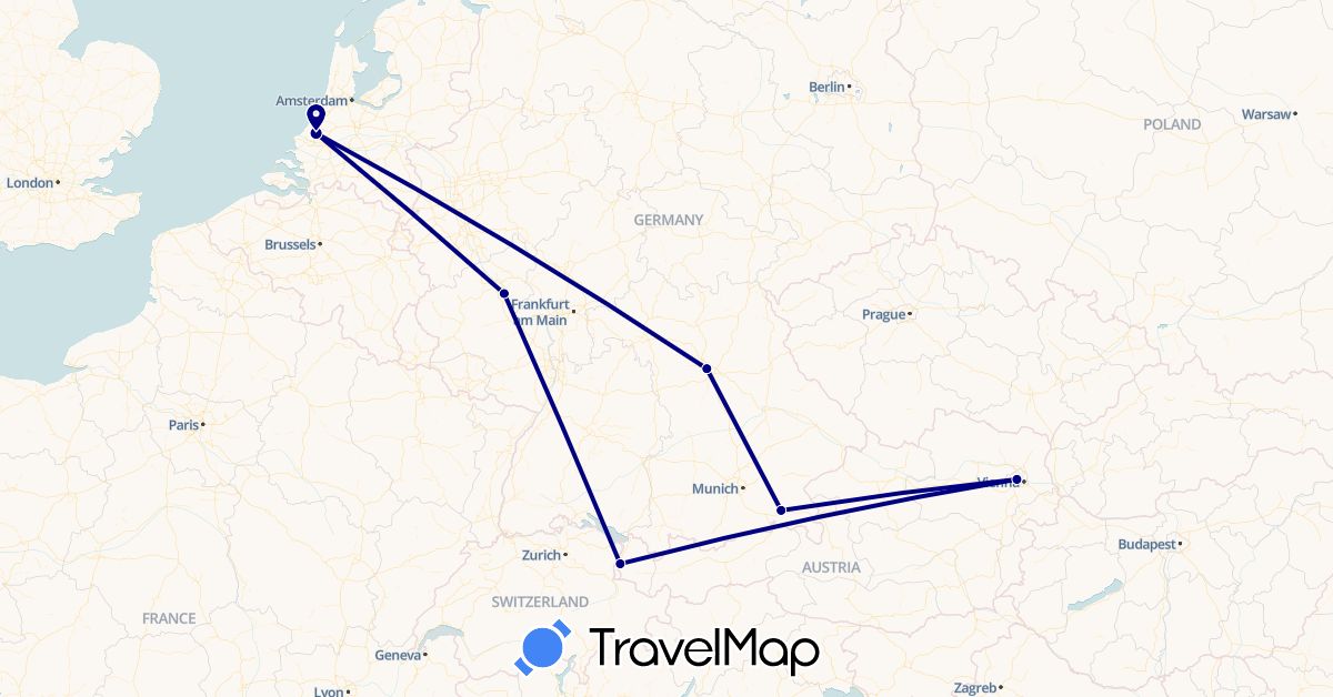 TravelMap itinerary: driving in Austria, Germany, Netherlands (Europe)